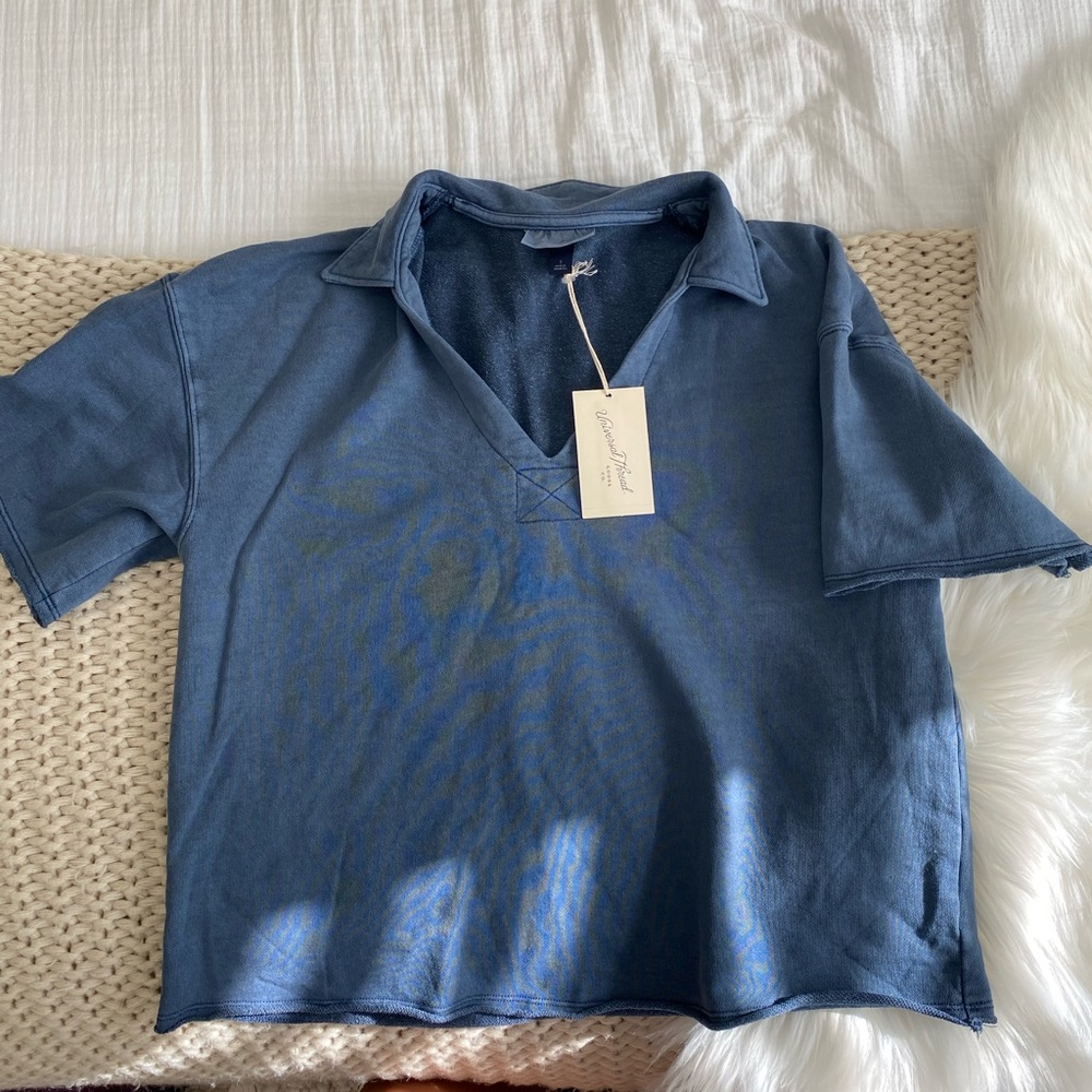 Washed Navy Collared Loose Tee